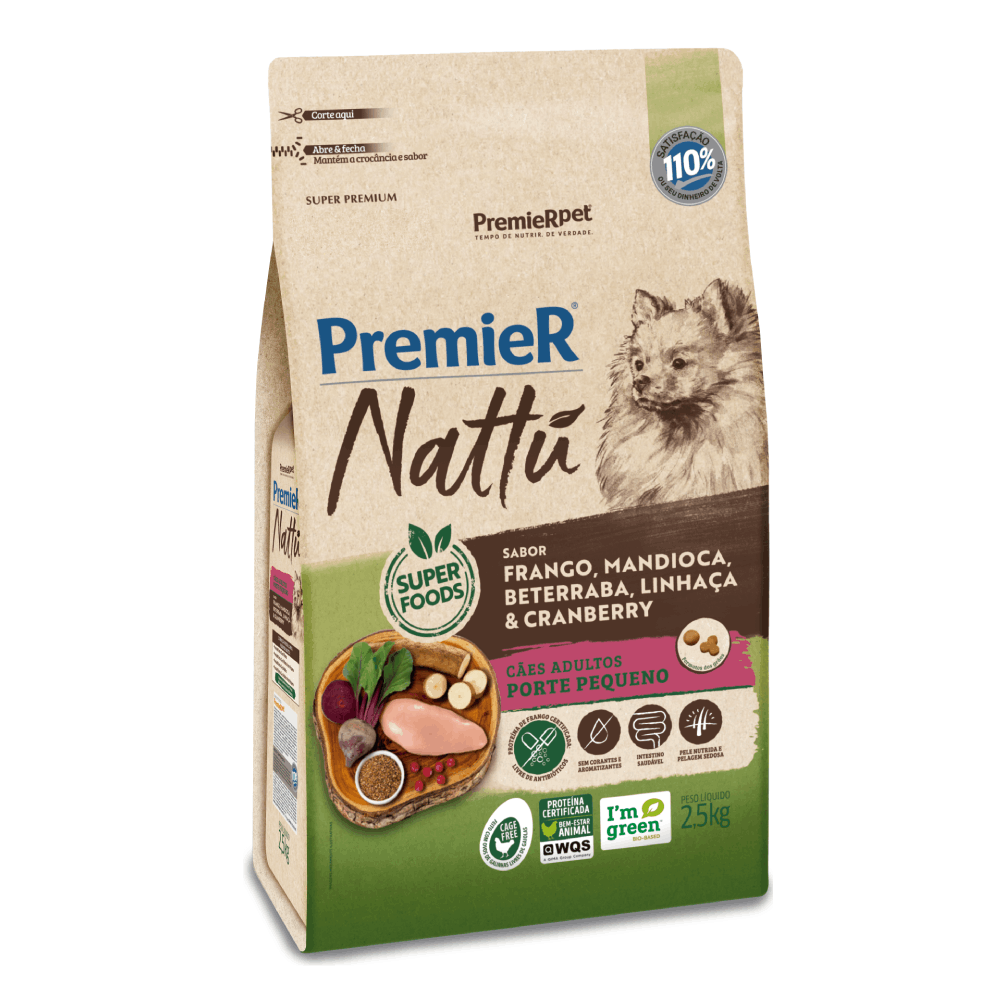 Ração Premier Nattu Cães Adultos Mandioca Pequeno Porte 2,5 kg