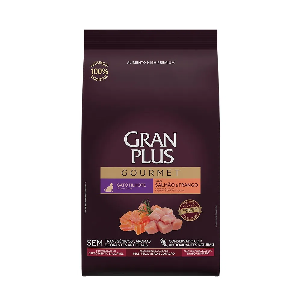 Ração GranPlus Gourmet Gatos Filhotes Salmão e Frango 1 kg