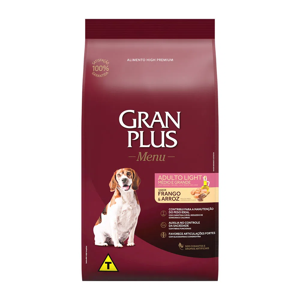 Ração GranPlus Menu Cães Adultos Light Frango e Arroz 3 kg