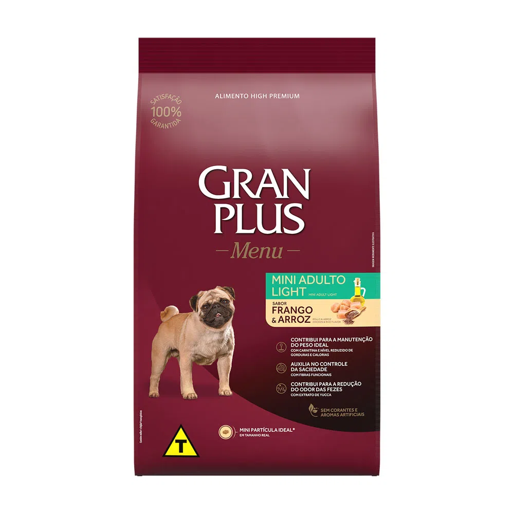 Ração GranPlus Menu Cães Mini Adultos Light Frango e Arroz 3 kg