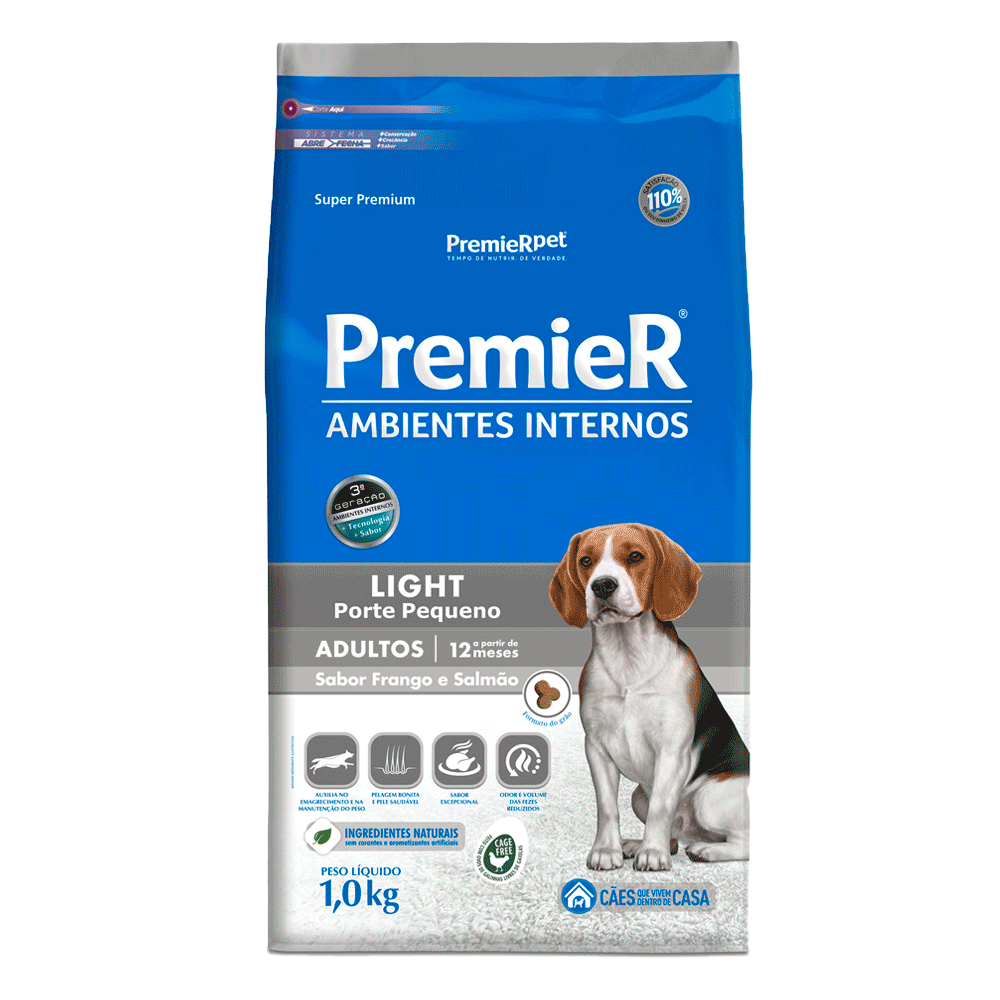 Ração Premier Ambientes Internos Light Cães Adultos Frango e Salmão 1 kg