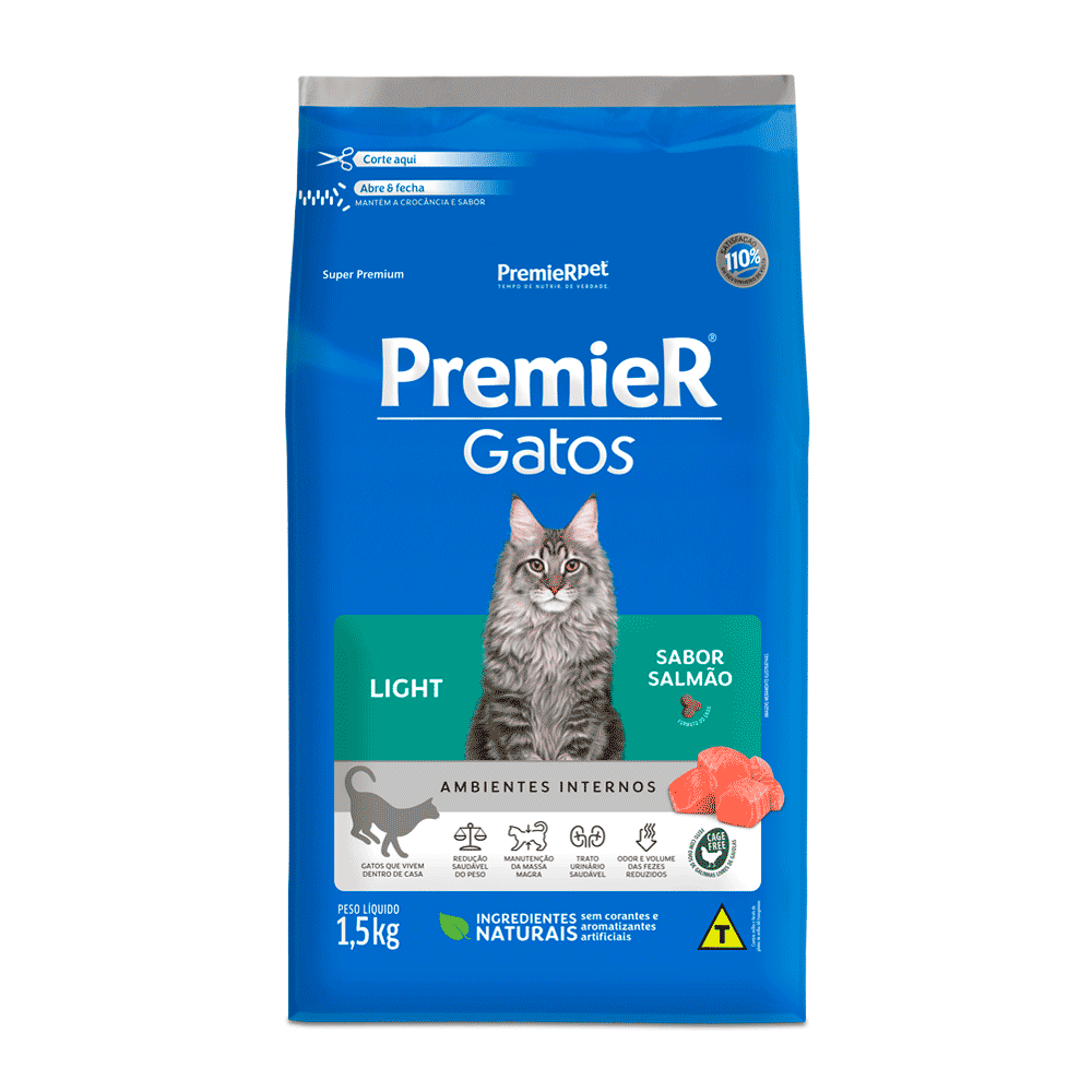 Ração Premier Gatos Adultos Light Ambientes Internos 1,5 kg