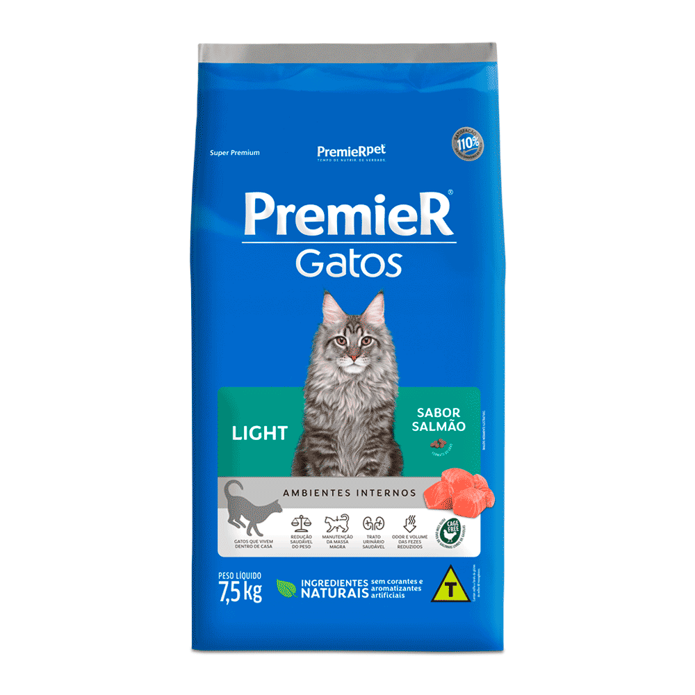 Ração Premier Gatos Adultos Light Ambientes Internos 7,5 kg